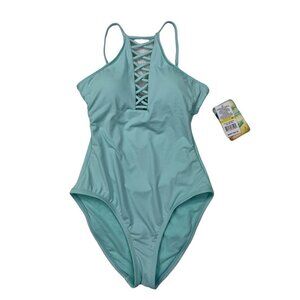 Hobie One Piece Swimsuit Medium Blue NWT Strappy Tie Back